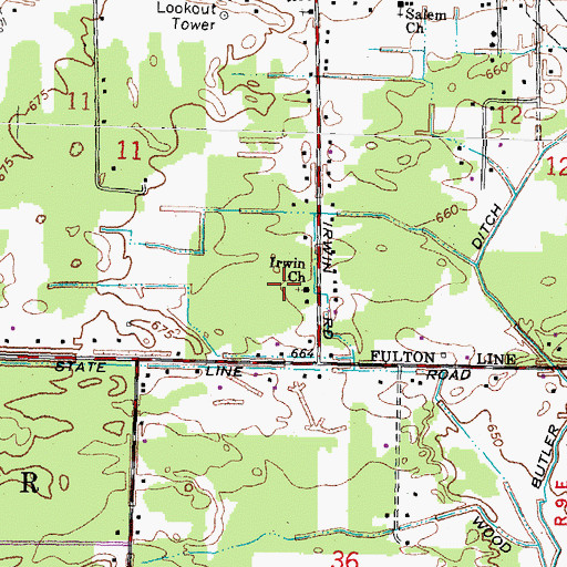 Topographic Map of Irwin Church, OH