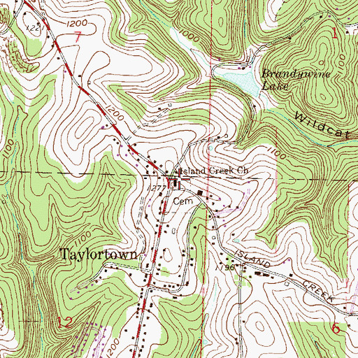 Topographic Map of Island Creek Presbyterian Church, OH