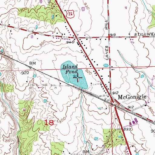 Topographic Map of Island Pond, OH