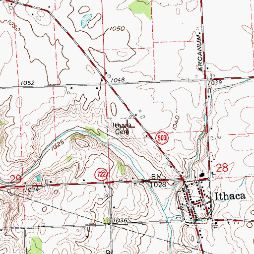 Topographic Map of Ithaca Cemetery, OH