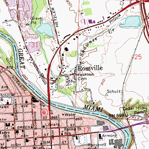 Topographic Map of Jackson Cemetery, OH