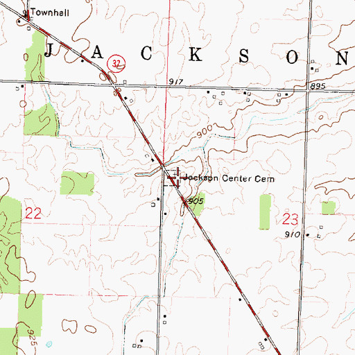 Topographic Map of Jackson Center Cemetery, OH