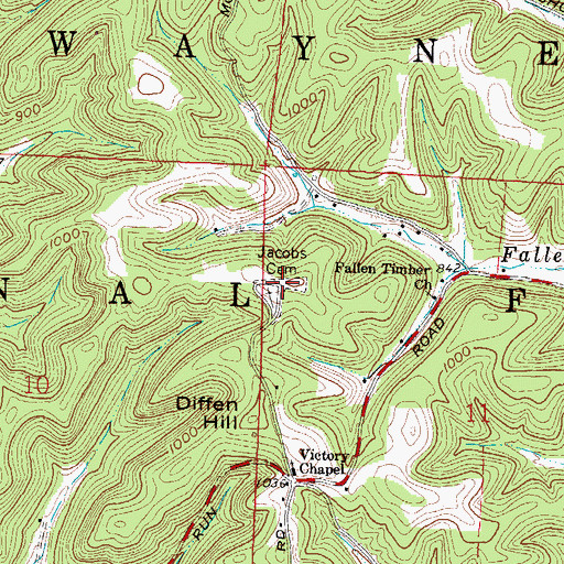 Topographic Map of Jacobs Cemetery, OH