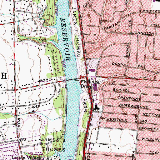 Topographic Map of James J Thomas Park, OH