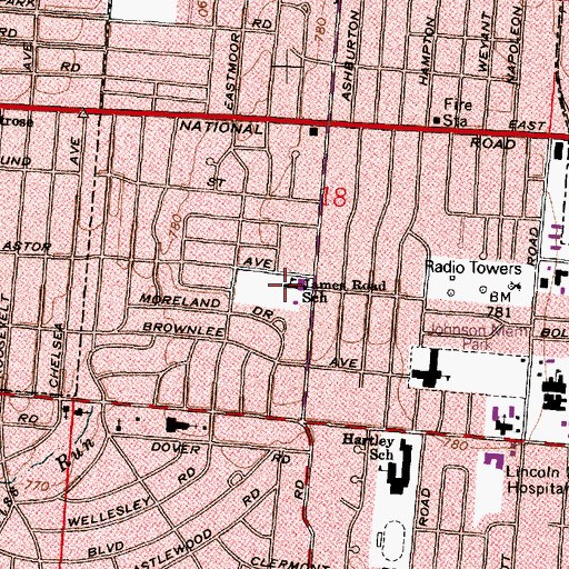 Topographic Map of James Road School, OH