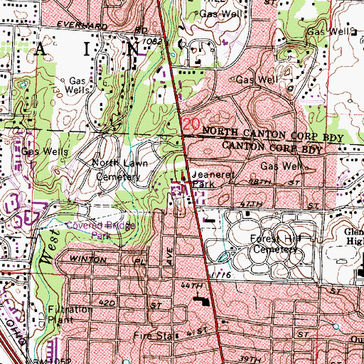Topographic Map of Jeaneret Park, OH