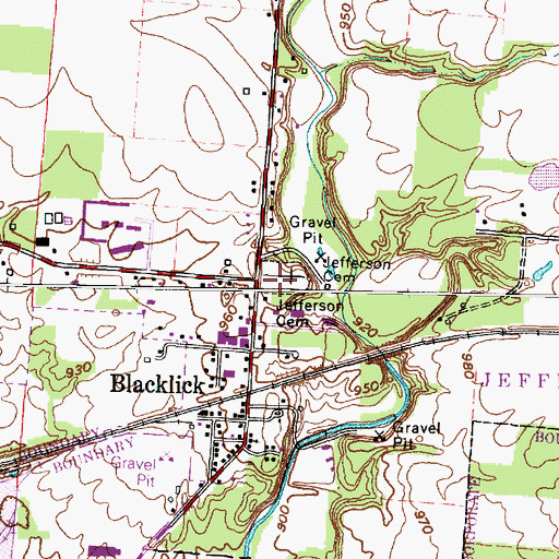 Topographic Map of Jefferson Cemetery, OH