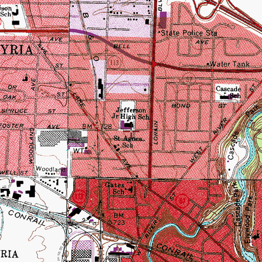 Topographic Map of Thomas Jefferson Elementary School (historical), OH