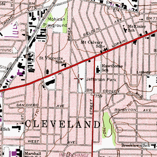 Topographic Map of Jefferson Park, OH