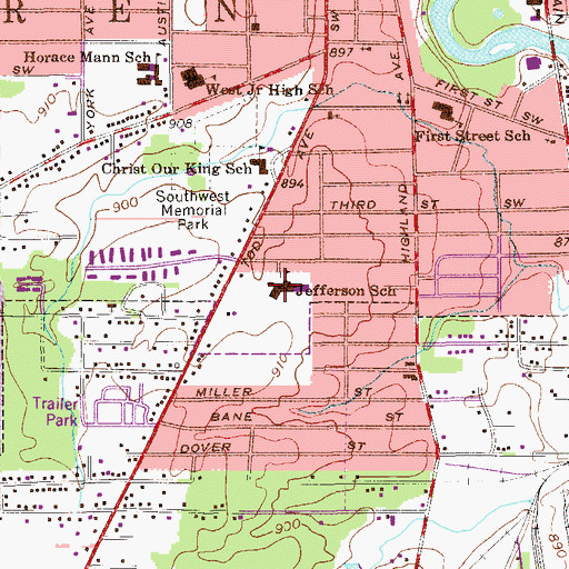 Topographic Map of Jefferson School, OH