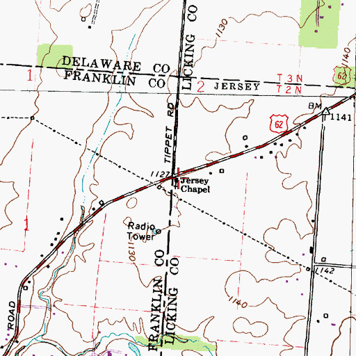 Topographic Map of Jersey Chapel, OH