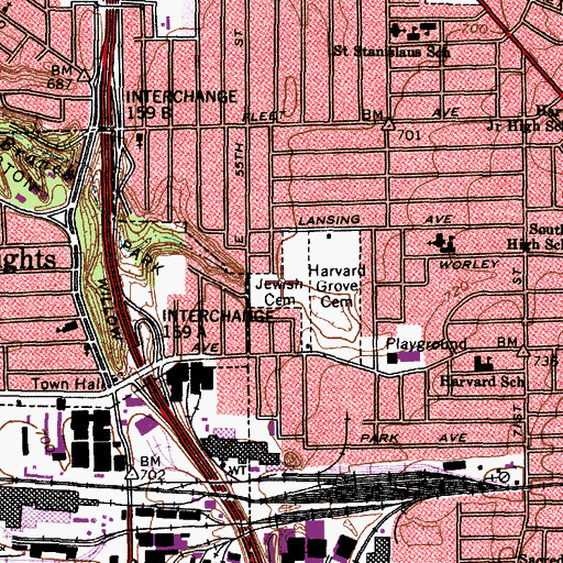 Topographic Map of Lansing Jewish Cemetery, OH