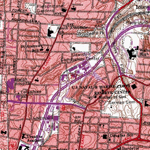 Topographic Map of Jewish Community Center, OH