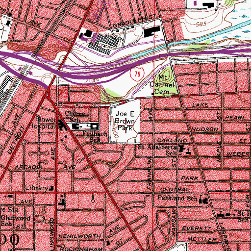 Topographic Map of Joe E Brown Park, OH