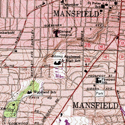 Topographic Map of Johnny Appleseed Junior High School, OH