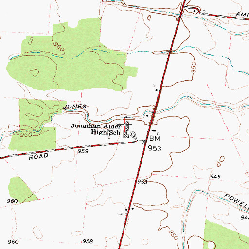 Topographic Map of Jonathan Alder High School, OH