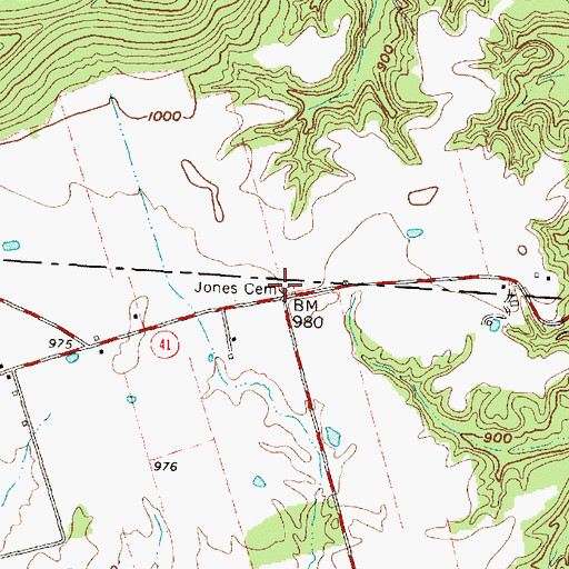 Topographic Map of Jones Cemetery, OH