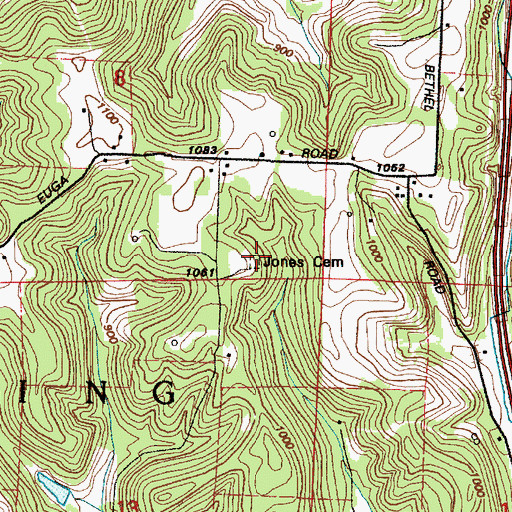Topographic Map of Jones Cemetery, OH