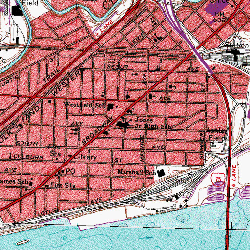 Topographic Map of Jones Junior High School, OH