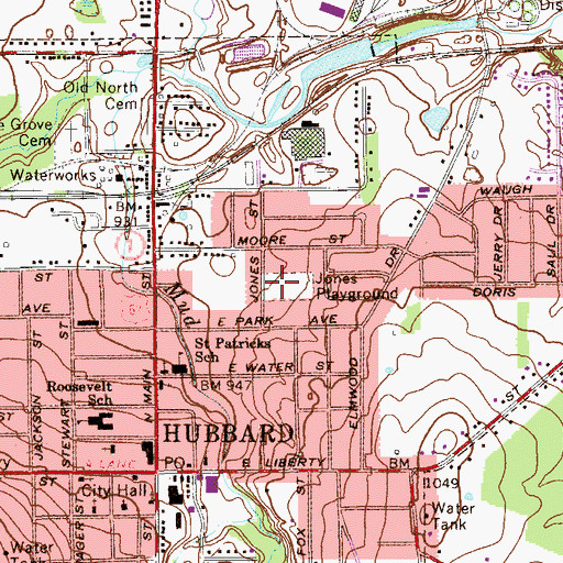 Topographic Map of Jones Playground, OH