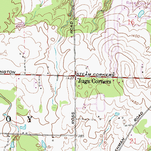 Topographic Map of Jugs Corners, OH