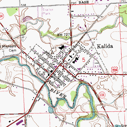 Topographic Map of Kalida, OH