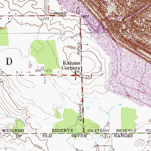 Topographic Map of Kansas Corners, OH