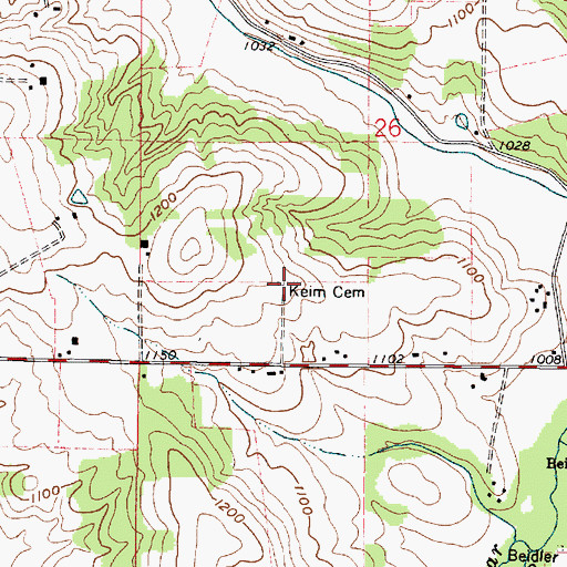 Topographic Map of Keim Cemetery, OH