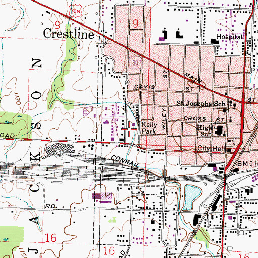 Topographic Map of Kelly Park, OH