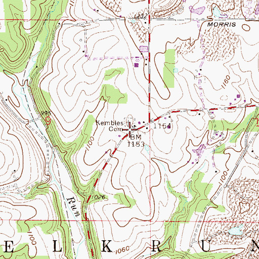 Topographic Map of Kembles Cemetery, OH