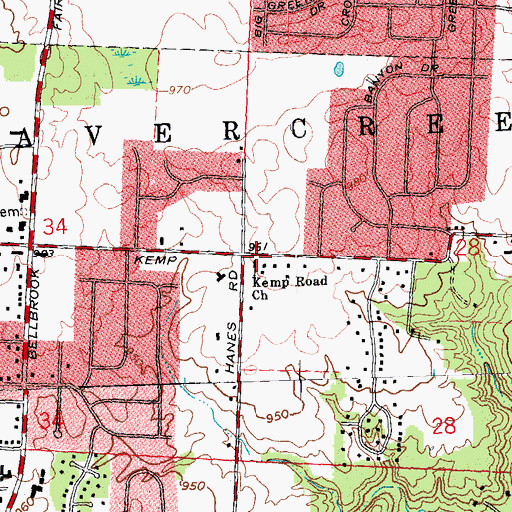 Topographic Map of Kemp Road Church, OH