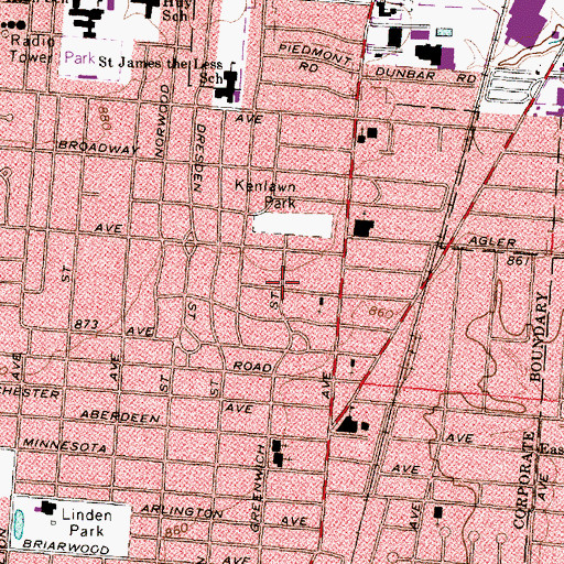 Topographic Map of Kenlawn Park, OH