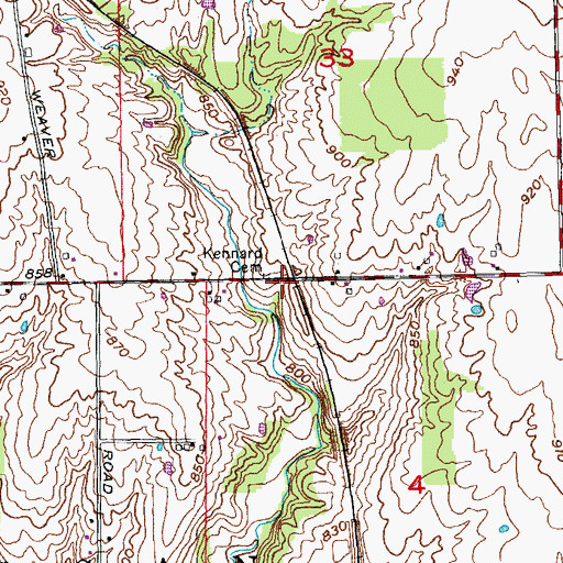 Topographic Map of Kennard Cemetery, OH