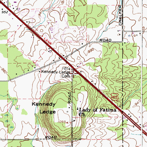 Topographic Map of Kennedy Ledge Cemetery, OH