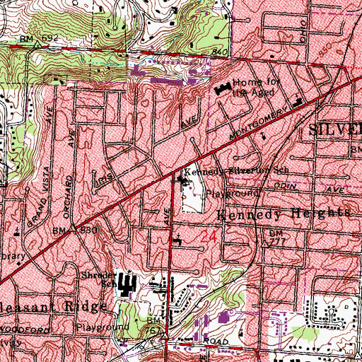 Topographic Map of Kennedy-Silverton School, OH