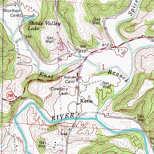 Topographic Map of Keno Cemetery, OH