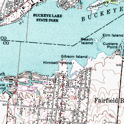Topographic Map of Kimball Island, OH