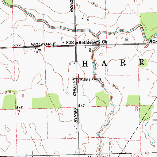 Topographic Map of Kings Cemetery, OH