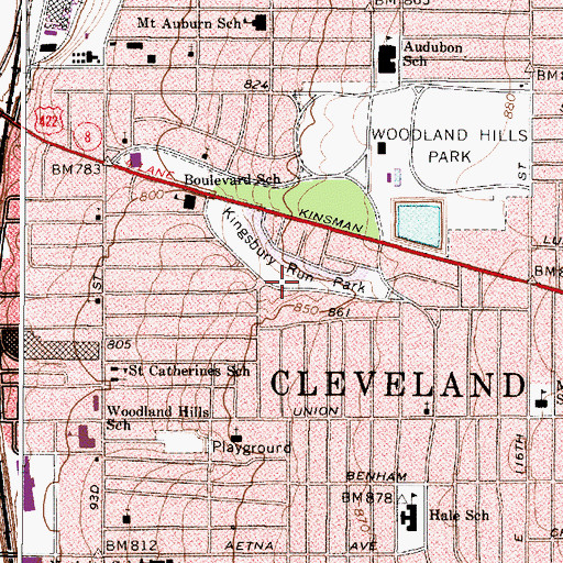 Topographic Map of Kingsbury Run Park, OH