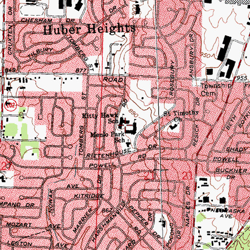 Topographic Map of Kitty Hawk School, OH
