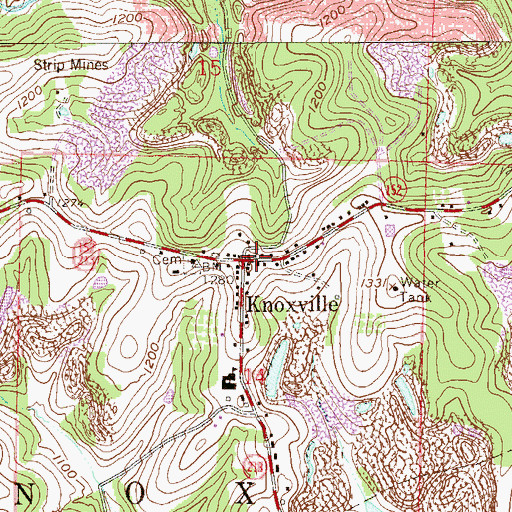 Topographic Map of Knoxville, OH