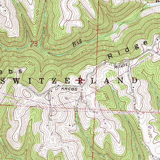 Topographic Map of Krebs Ridge, OH