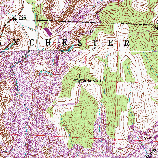 Topographic Map of Kuntz Cemetery, OH
