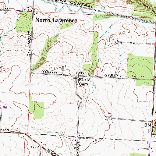 Topographic Map of Kurtz Cemetery, OH