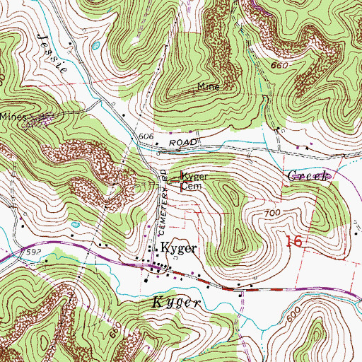 Topographic Map of Kyger Cemetery, OH