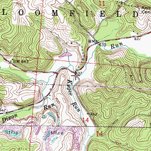 Topographic Map of Kyger Run, OH
