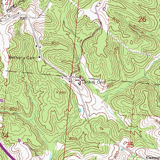 Topographic Map of Lackey Cemetery, OH