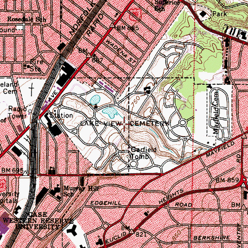 Topographic Map of Lake View Cemetery, OH
