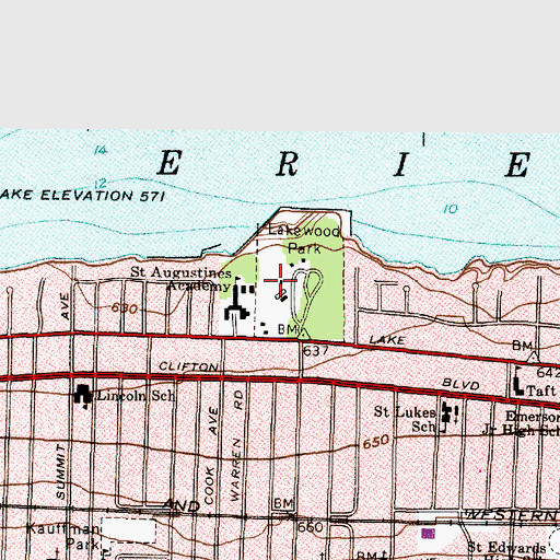 Topographic Map of Lakewood Park, OH