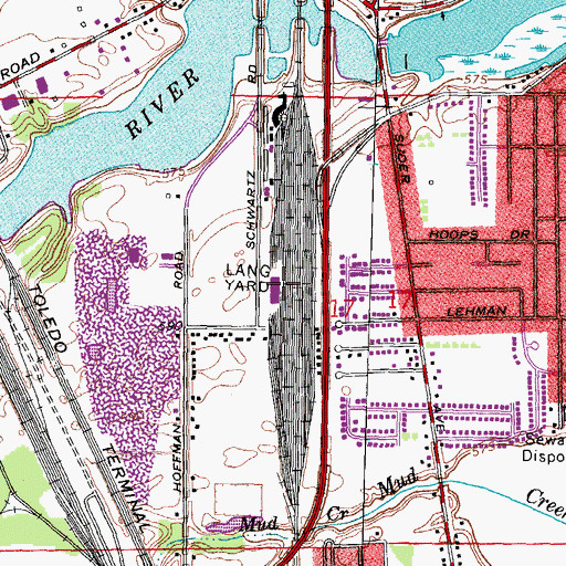 Topographic Map of Lang Yard, OH
